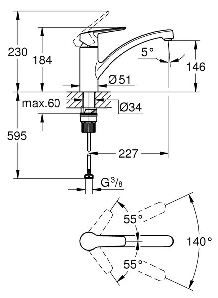 Grohe Start baterie bucătărie pe picior negru 305302432