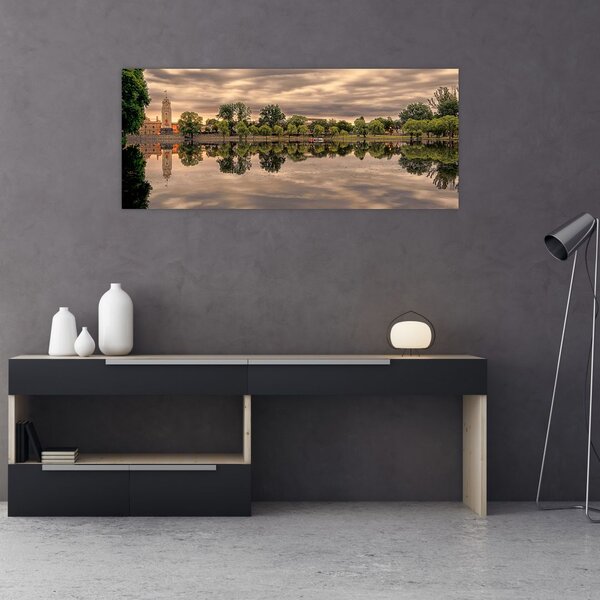 Tablou cu lac și copaci (120x50 cm)