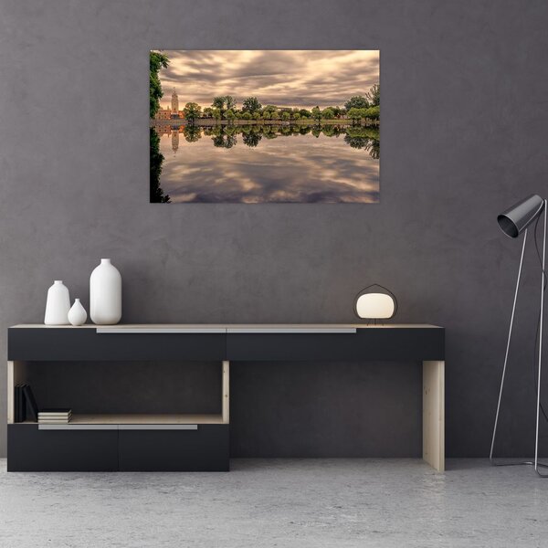Tablou cu lac și copaci (90x60 cm)