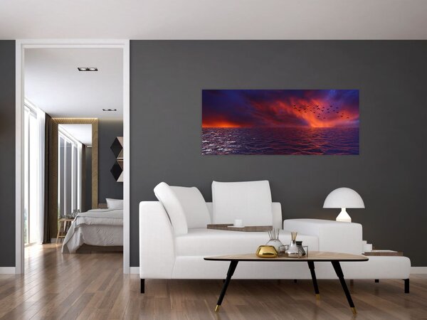 Tablou cu mare și păsări (120x50 cm)