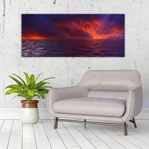Tablou cu mare și păsări (120x50 cm)