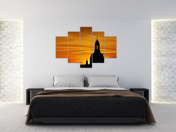 Tablou cu biserică în apus de soare (150x105 cm)
