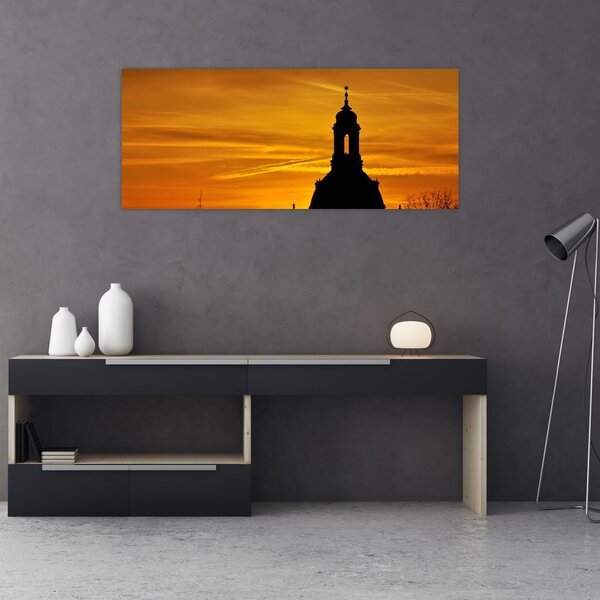 Tablou cu biserică în apus de soare (120x50 cm)
