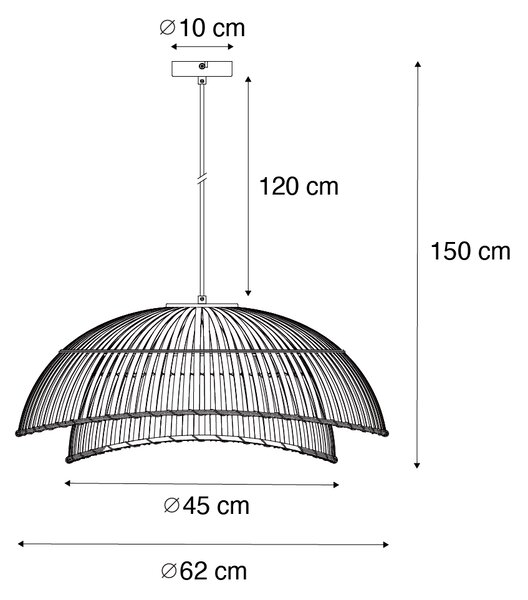 Lampă suspendată orientală neagră cu bambus natural 62 cm - Pua