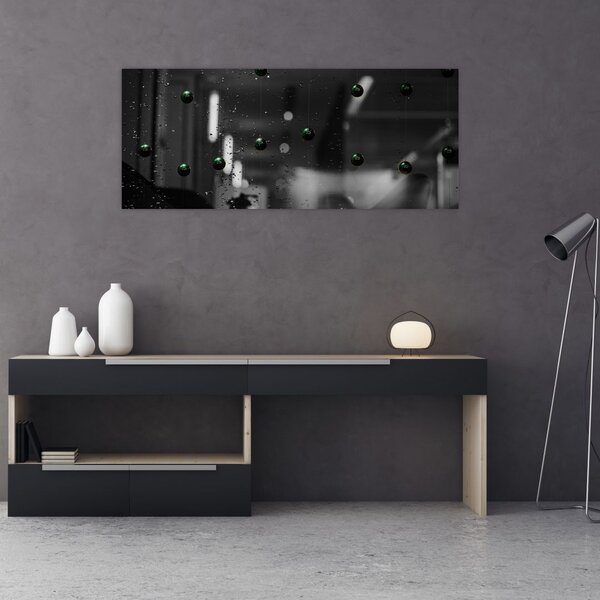 Tablou abstract - bilele verzi (120x50 cm)