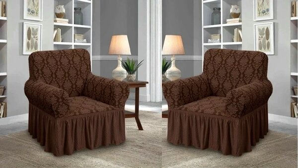 Set 2 Huse elastice pentru fotolii, cu volanas si model Jacquard Maro