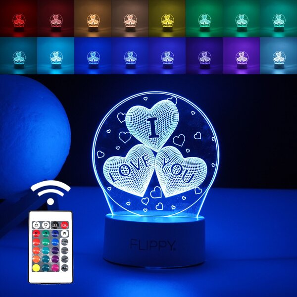Lampa LED decorativa, Tahagov, 3D, cu text "I love you", doua moduri de alimentare USB si baterii, 20 cm inaltime, din material acril si lumina multicolora, alb