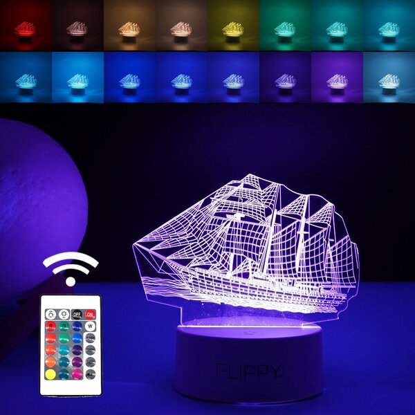 Lampa LED decorativa, Tahagov, 3D, Vapor, cu telecomanda, doua moduri de alimentare USB si baterii, 20 cm inaltime, din material acril si lumina multicolora, alb