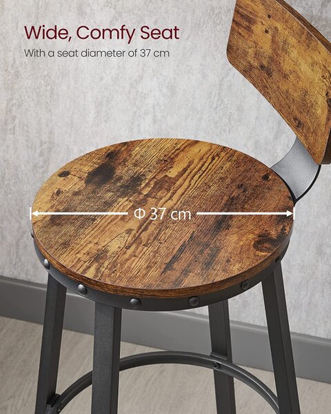 Set 2 Scaune pentru Bar cu spatar, Vasagle, 54 x 54 x 99 cm, Maro Rustic