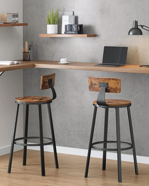 Set 2 Scaune pentru Bar cu spatar, Vasagle, 54 x 54 x 99 cm, Maro Rustic