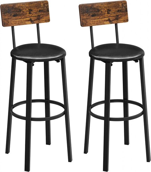 Set 2 scaune de bar, Vasagle, Maro-Negru, 40.1x44.2x100.5 cm