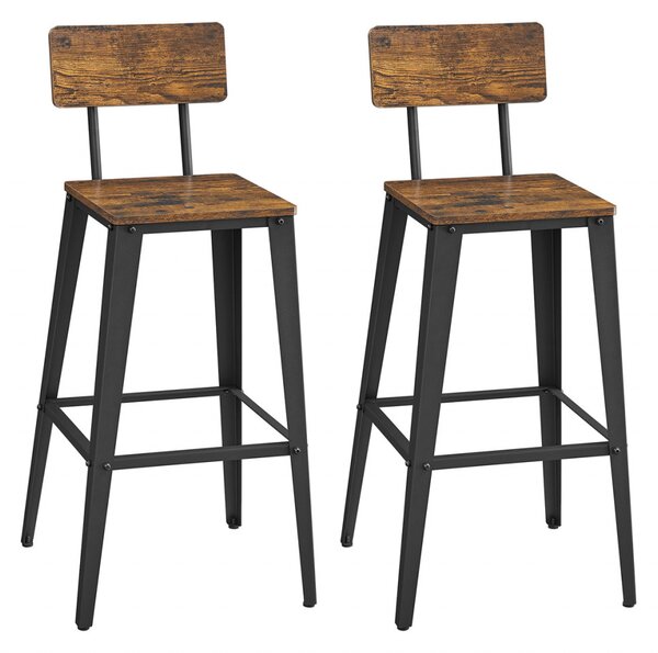 Set 2 scaune de bar, Vasagle, Maro-Negru, 102.2×45.4×45.4 cm