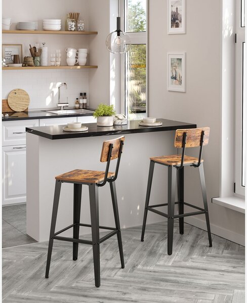 Set 2 scaune de bar, Vasagle, Maro-Negru, 102.2×45.4×45.4 cm