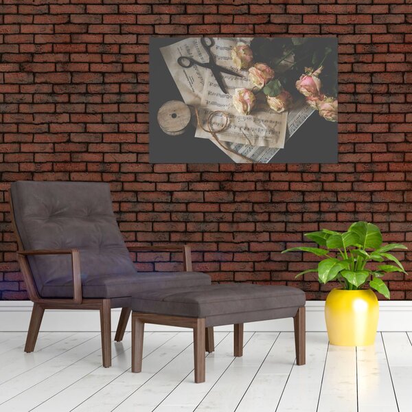 Tablou cu note muzicale și trandafiri (90x60 cm)
