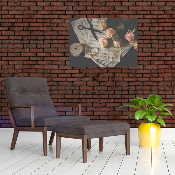 Tablou cu note muzicale și trandafiri (70x50 cm)