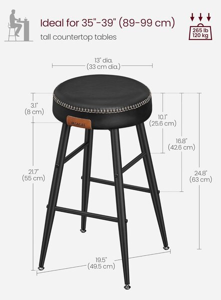 Set 2 scaune de bar, Vasagle, Negru, 49.5x49.5x63 cm