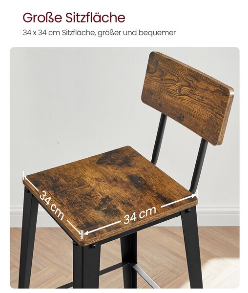Set 2 scaune de bar, Vasagle, Maro-Negru, 102.2×45.4×45.4 cm