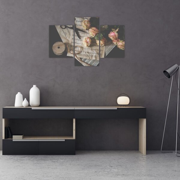 Tablou cu note muzicale și trandafiri (90x60 cm)