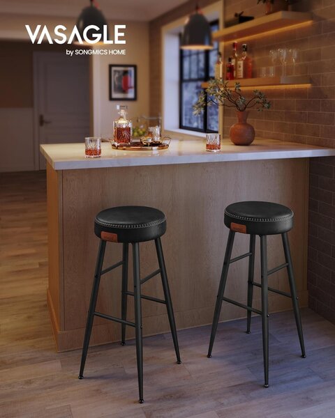 Set 2 scaune de bar, Vasagle, Negru, 51.6x51.6x75 cm