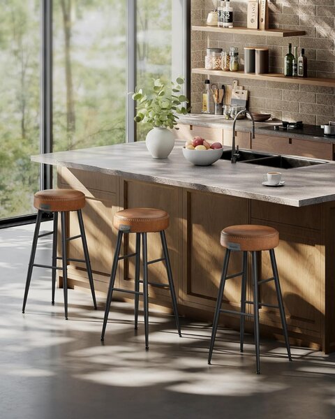Set 2 scaune de bar, Vasagle, Maro, 51.6x51.6x75 cm