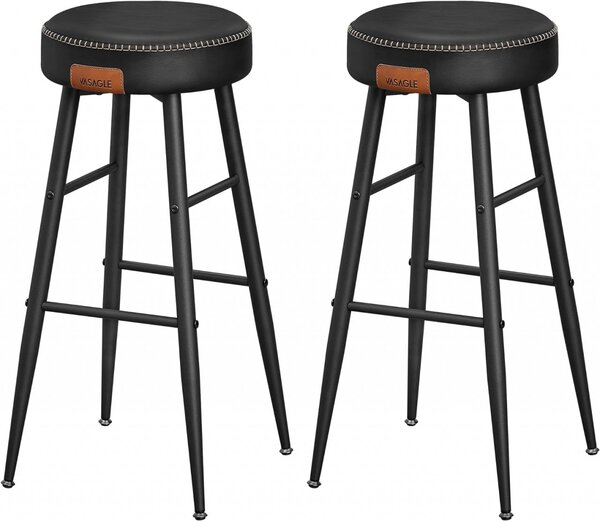 Set 2 scaune de bar, Vasagle, Negru, 51.6x51.6x75 cm