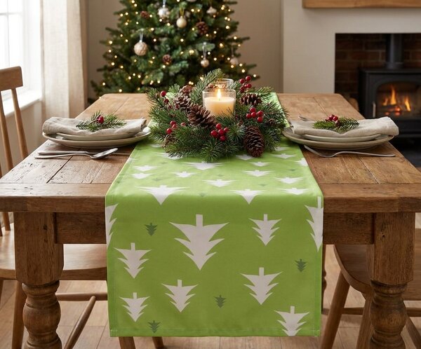Napron textil pentru masa SCANDI TREES 40x140 cm, verde