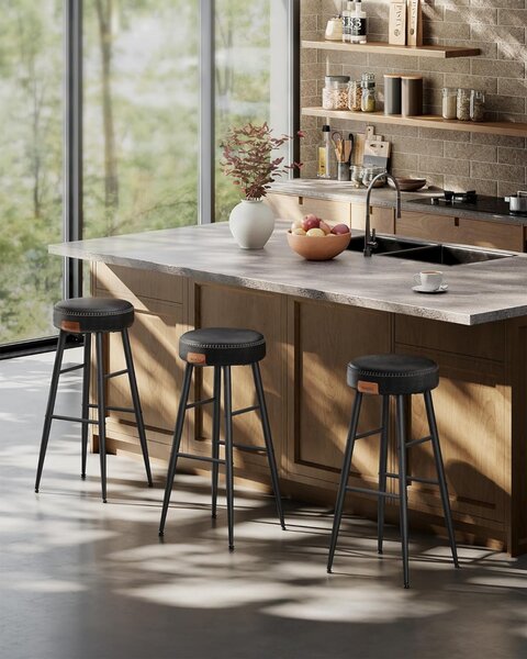 Set 2 scaune de bar, Vasagle, Negru, 51.6x51.6x75 cm