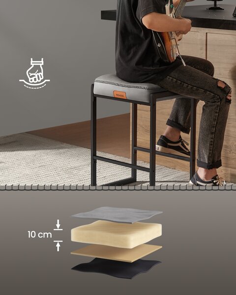 Set 2 scaune de bar Vasagle Gri 45x38x66 cm