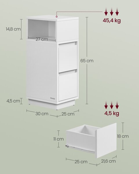 Noptiera Alb Vasagle 25x30x65 cm