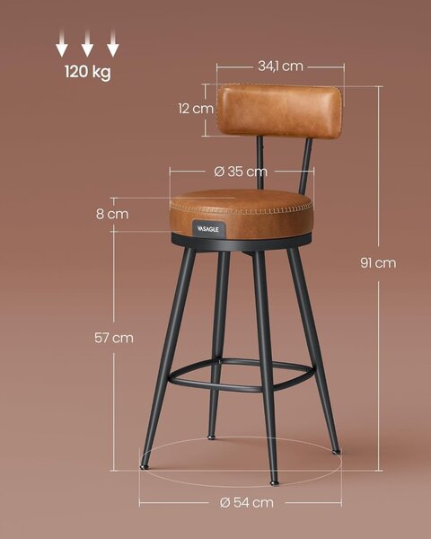 Set scaune de bar Caramel Vasagle 54x54x90.5 cm