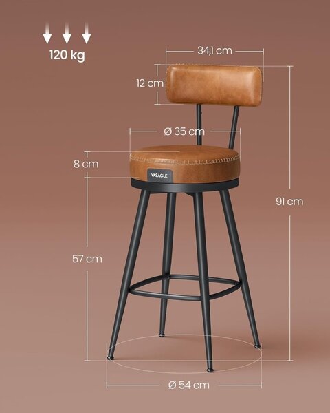Set scaune de bar Caramel Vasagle 54x54x90.5 cm