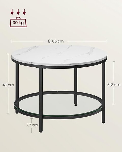 Masuta de cafea Alb Vasagle 65x65x46 cm