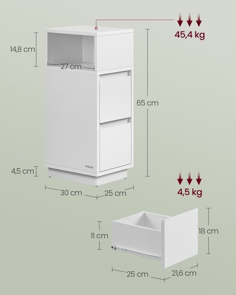 Noptiera reversibila Alb Vasagle 25x30x65 cm