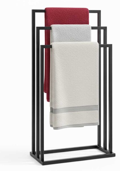 Suport pentru prosoape din metal, negru, cu 3 bare, stabil si elegant