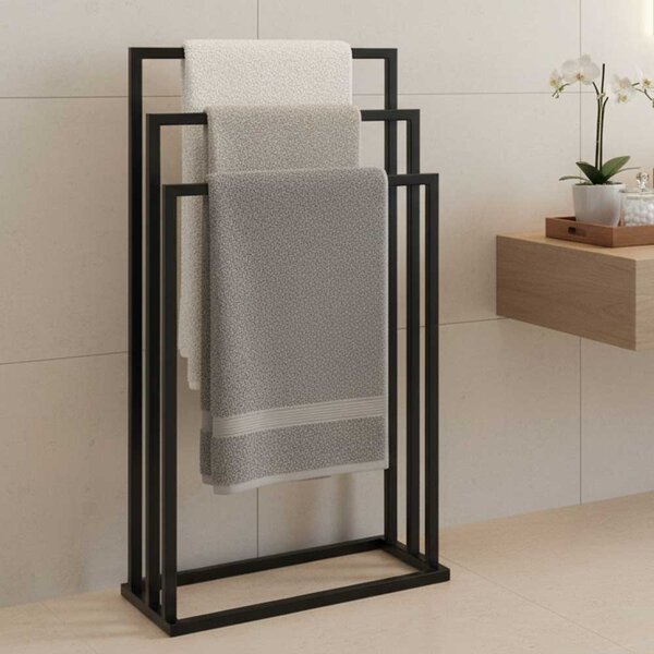 Suport pentru prosoape din metal, negru, cu 3 bare, stabil si elegant