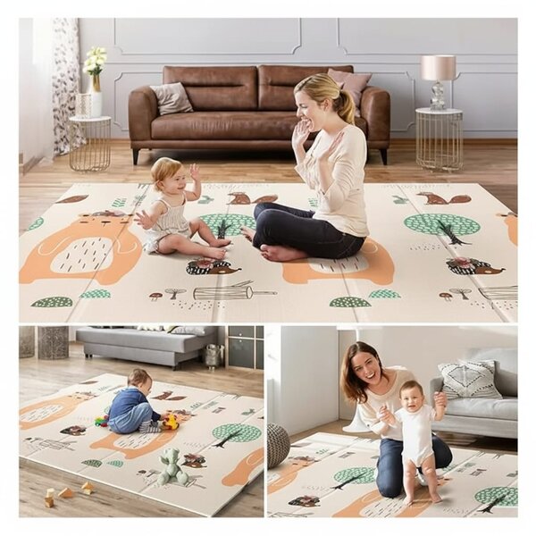 Covoras de joaca pliabil 150x200cm dublu fata – Animale din padure