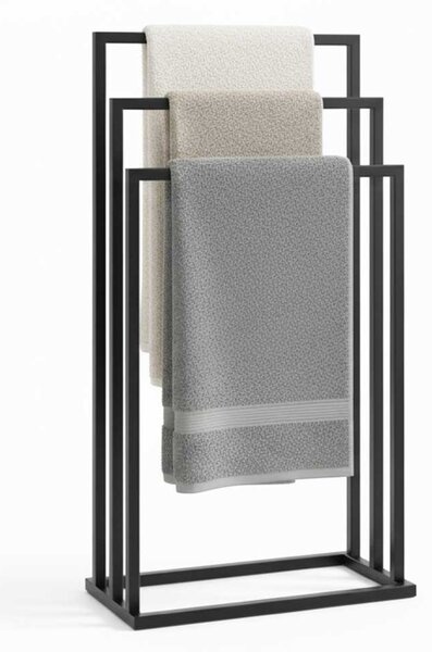 Suport pentru prosoape din metal, negru, cu 3 bare, stabil si elegant