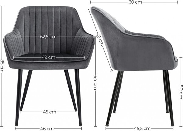 Scaun dining, Songmics, Gri, 62.5x60x85 cm