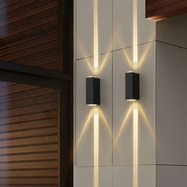 Set 2x aplica LED exterior, 3W neagra, alb cald, pentru perete fatada si terasa