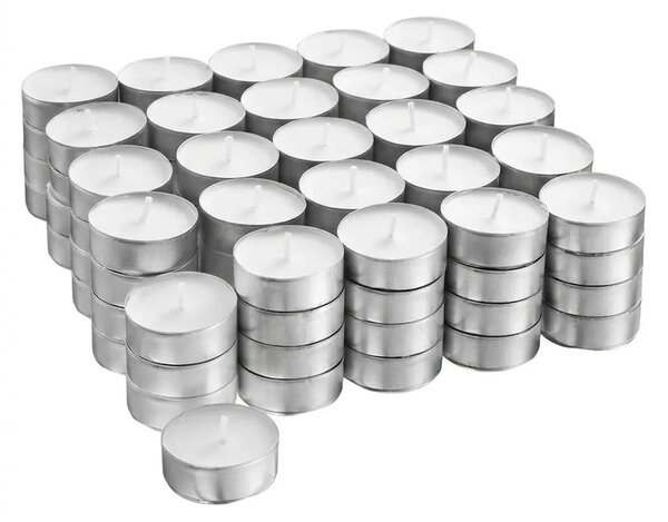 Set 100 lumanari tip pastila din ceara, inodore, timp de ardere 3 ore, 3,6 x 0,8 cm, alb