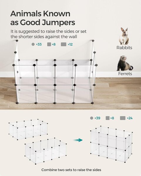 Tarc pentru animale de companie, modular, , Songmics, Alb, 125x63x42 cm