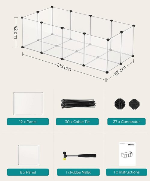 Tarc pentru animale de companie, modular, , Songmics, Alb, 125x63x42 cm