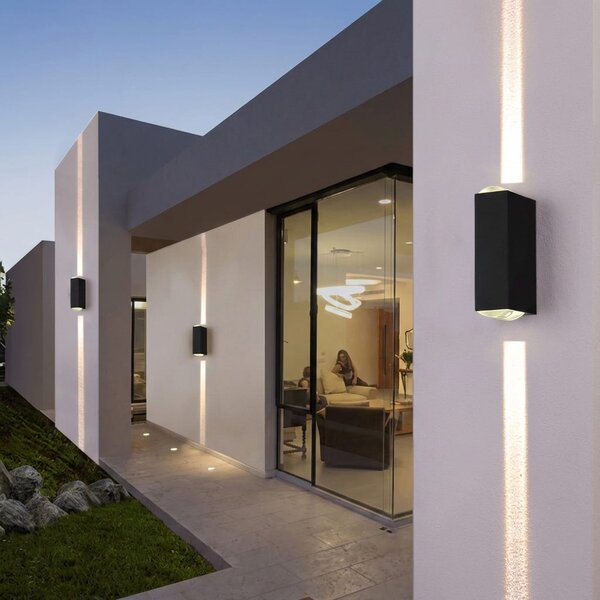 Set 2x aplica LED exterior, 3W neagra, alb cald, pentru perete fatada si terasa