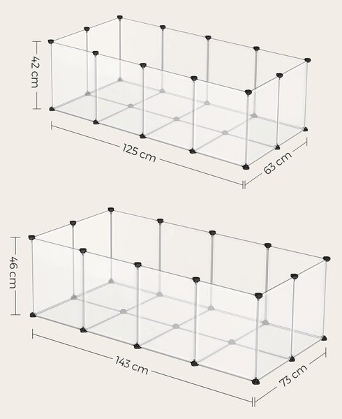 Tarc pentru animale de companie, modular, , Songmics, Alb, 125x63x42 cm