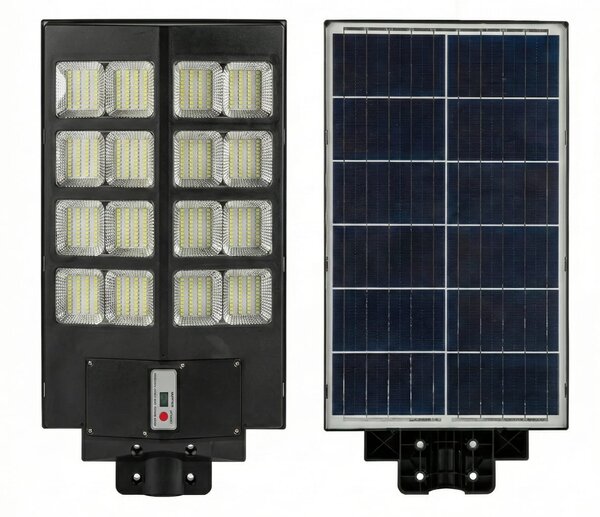 Lampa Solara 800W Dubla cu Senzor, LED Exterior, Suport Metalic si Telecomanda