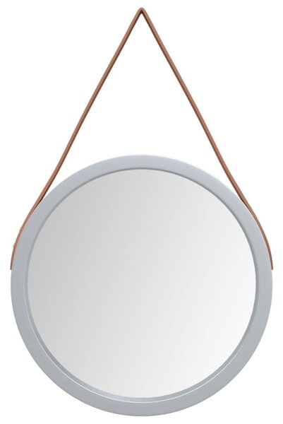 Oglindă de perete cu o curea, argintiu, Ø 35 cm