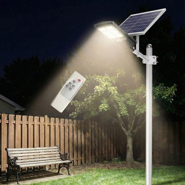 Lampa Solara 800W Dubla cu Senzor, LED Exterior, Suport Metalic si Telecomanda