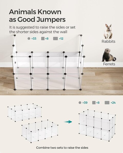 Tarc pentru animale de companie, modular, , Songmics, Alb, 125x63x42 cm
