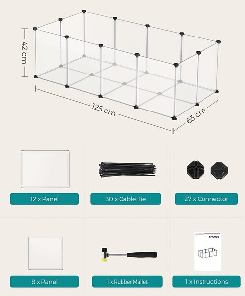 Tarc pentru animale de companie, modular, , Songmics, Alb, 125x63x42 cm