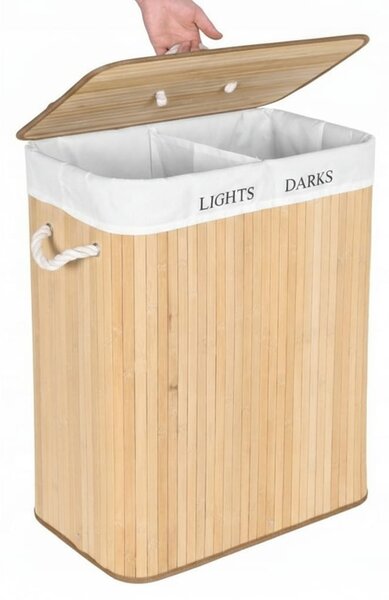 Cos de rufe, 2 compartimente, 100 L, bambus
